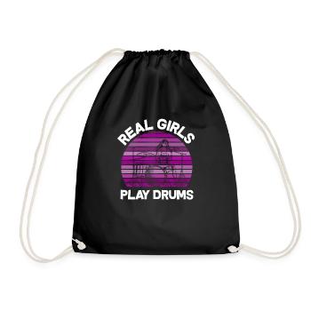 Drums Girl Drummer Gift - Drawstring Bag - black - Front