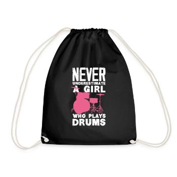 Drums Girl Drummer Gift - Drawstring Bag - black - Front