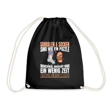 Sandalen & Socken sind wie ein Puzzle Spruch - Turnbeutel - Schwarz - Vorne