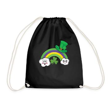 Kawaii Clouds Rainbow Happy Saint Patrick Day - Drawstring Bag - black - Front