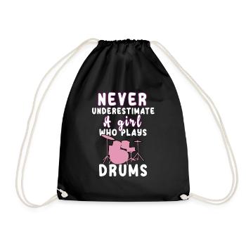 Never underestimate a girl who plays drums - Drawstring Bag - black - Front