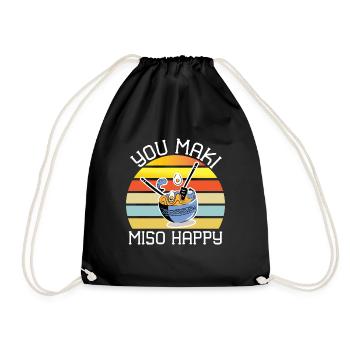 You Maki Miso Happy Sushi Ramen Japanese Kawaii - Drawstring Bag - black - Front