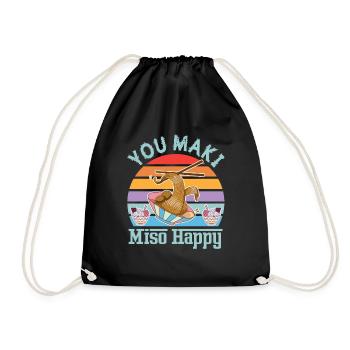 You Maki Miso Happy Sushi Ramen Japanese Kawaii - Drawstring Bag - black - Front