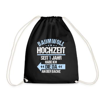 1 verheiratet Baumwoll Hochzeit 1.Hochzeitstag - Turnbeutel - Schwarz - Vorne