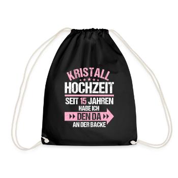 15 Verheiratete Kristall Hochzeit 15. Hochzeitstag - Turnbeutel - Schwarz - Vorne