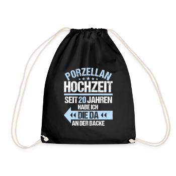 20 verheiratet Porzellan Hochzeit 20.Hochzeitstag - Turnbeutel - Schwarz - Vorne
