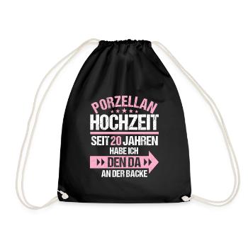 20 verheiratet Porzellan Hochzeit 20.Hochzeitstag - Turnbeutel - Schwarz - Vorne