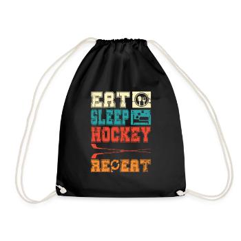 Eat Sleep Hockey Wiederholen Sie lustigen Retro-Jahrgang - Turnbeutel - Schwarz - Vorne