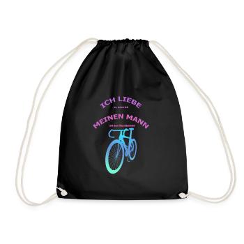 Rennrad Liebe meinen Mann! Perspektive Rosa-Türkis - Turnbeutel - Schwarz - Vorne