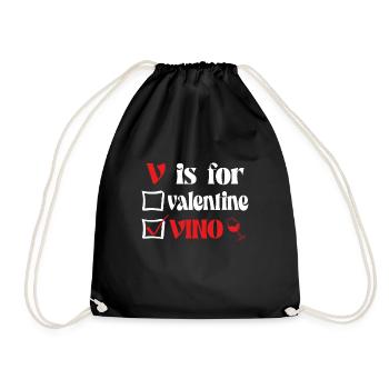 V is for valentine vino wine - Drawstring Bag - black - Front