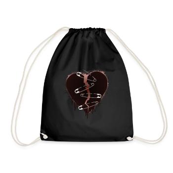 Broken Heart and Safety Pins Gift - Drawstring Bag - black - Front