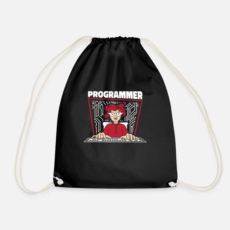 Developer Coder Programmer Girl - Drawstring Bag - black