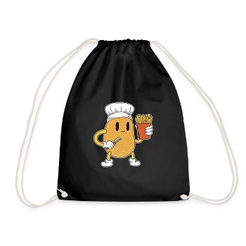 Kartoffel Koch Fast Food Imbiss Pommes Kochen - Turnbeutel - Schwarz - Vorne