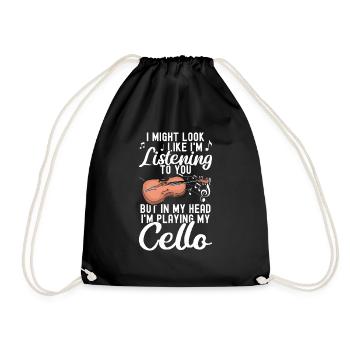 Cello -Musical instrument - Drawstring Bag - black - Front