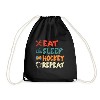 Eat Sleep Hockey Wiederholen Sie lustigen Retro-Jahrgang - Turnbeutel - Schwarz - Vorne