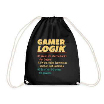 Gamer Logik Gaming Video Games Multiplayer Zocker - Turnbeutel - Schwarz - Vorne