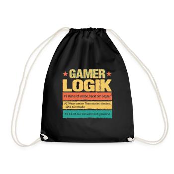 Gamer Logik Lustige Zocken Gaming Motive Streamer - Turnbeutel - Schwarz - Vorne