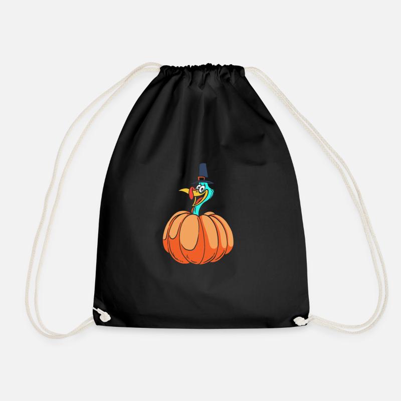 Thanksgiving Pumpkin - Drawstring Bag - black