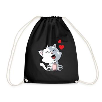 Kitten - cute cat with hearts - Drawstring Bag - black - Front