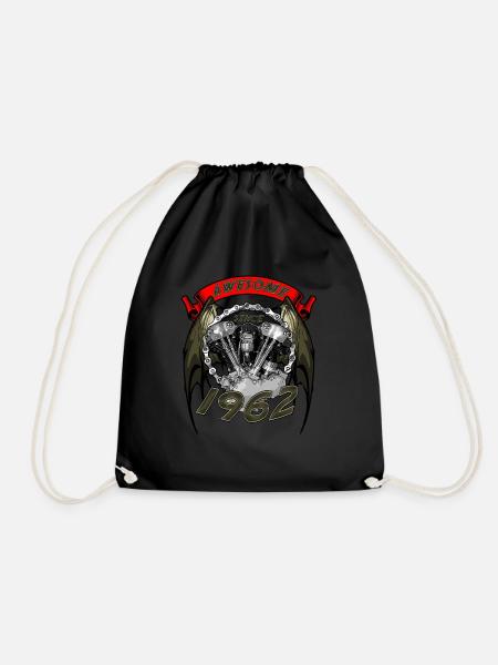 Awesome since 1962, biker's birthday - Drawstring Bag - black