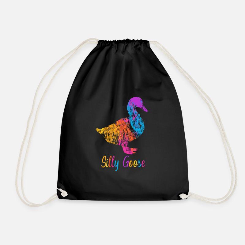 Silly Goose On The Loose Funny Goose Meme - Drawstring Bag - black