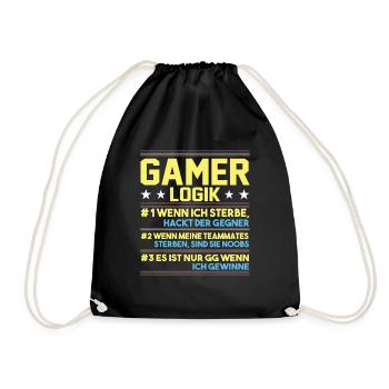 Gamer Logik Gaming Video Games Multiplayer Zocker - Turnbeutel - Schwarz - Vorne