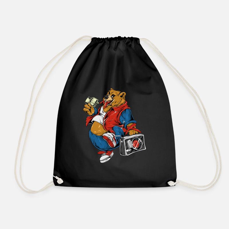 Funny Cute Bear - Drawstring Bag - black