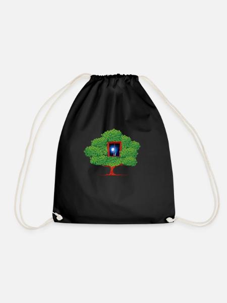 Tree Window Night Abstract - Drawstring Bag - black