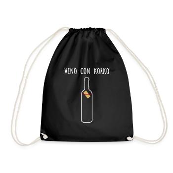 VINO CON KORKO - Lustiger Spruch Weinliebhaber - Turnbeutel - Schwarz - Vorne