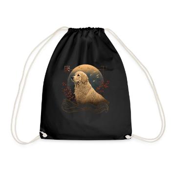 Golden Retriever Gift Dog Japan Style Anime - Drawstring Bag - black - Front