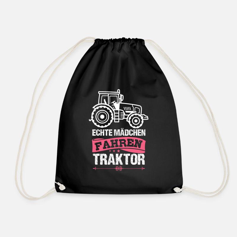 Echte Mädchen Fahren Traktor Bauernfrau Bäuerin - Turnbeutel - Schwarz
