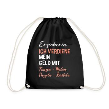 Erzieherin Ich Verdiene Mein Geld Mit Kita - Turnbeutel - Schwarz - Vorne
