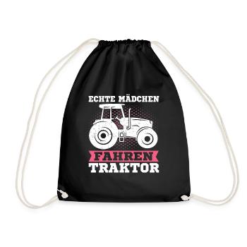 Echte Mädchen Fahren Traktor Bauernfrau Bäuerin - Turnbeutel - Schwarz - Vorne