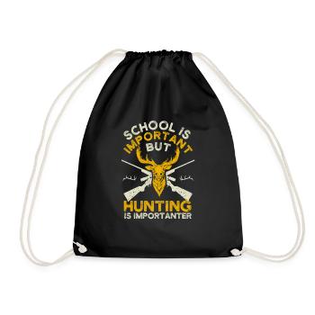 School is important, but hunting is important - Drawstring Bag - black - Front