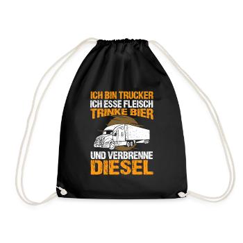 Ich Bin Trucker Esse Fleisch Trinke Bier - Turnbeutel - Schwarz - Vorne