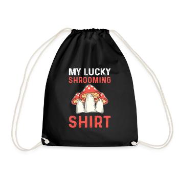 Collecting mushrooms. My lucky guy - Drawstring Bag - black - Front