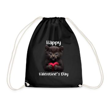 Happy Valentines Day Katze - Turnbeutel - Schwarz - Vorne