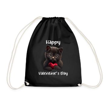 Happy Valentines Day Katze - Turnbeutel - Schwarz - Vorne