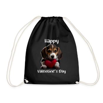 Happy Valentins Day Beagle - Turnbeutel - Schwarz - Vorne
