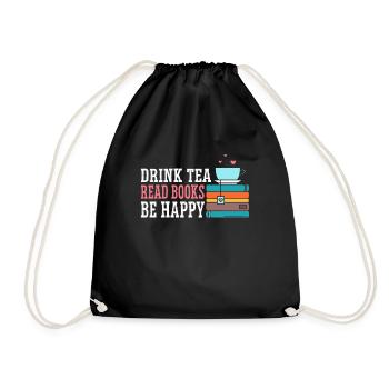 Tee Trinken Bücher Lesen Glücklich Sein - Turnbeutel - Schwarz - Vorne