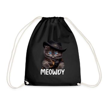 Meowdy Funny cat Meme for Cat Lovers - Drawstring Bag - black - Front