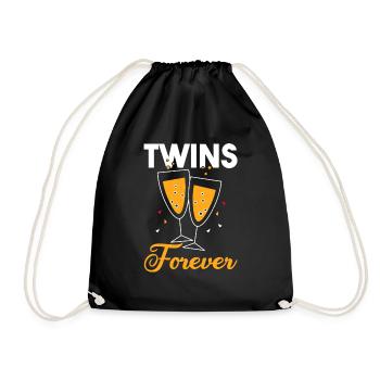Twin siblings party with glass - Drawstring Bag - black - Front