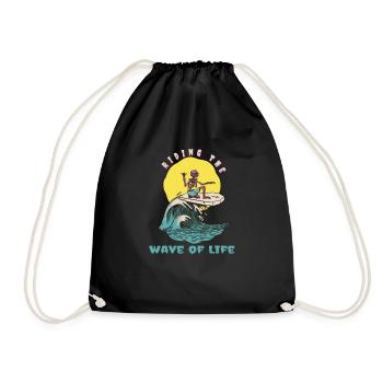 Riding The Wave Of Life Cool Retro Surfer - Turnbeutel - Schwarz - Vorne