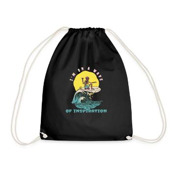 I'm On A Wave Of Inspiration Funny Retro Surfer - Turnbeutel - Schwarz - Vorne
