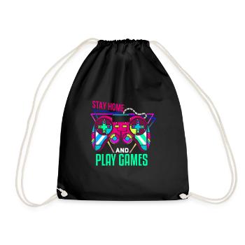 Stay home - Plays Games - Drawstring Bag - black - Front