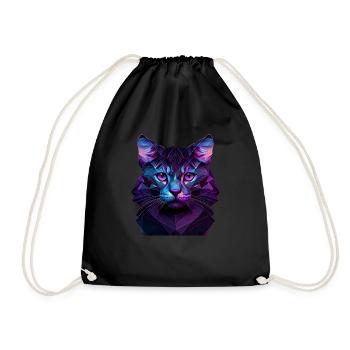 Cat Cats Kitten Polygon Cat - Drawstring Bag - black - Front