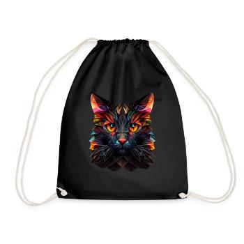 Cat Cats Kitten Polygon Cat - Drawstring Bag - black - Front