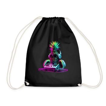 EDM Music Rave Festival Pineapple Techno - Drawstring Bag - black - Front