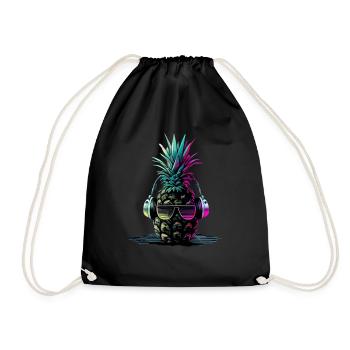 EDM Music Rave Festival Pineapple Techno - Drawstring Bag - black - Front