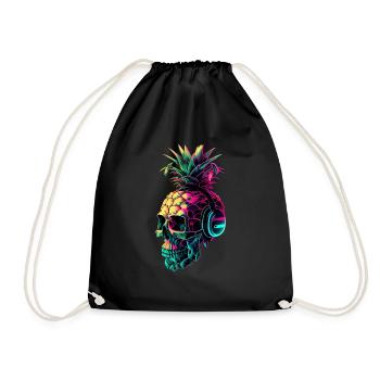 EDM Music Rave Festival Pineapple Techno - Drawstring Bag - black - Front